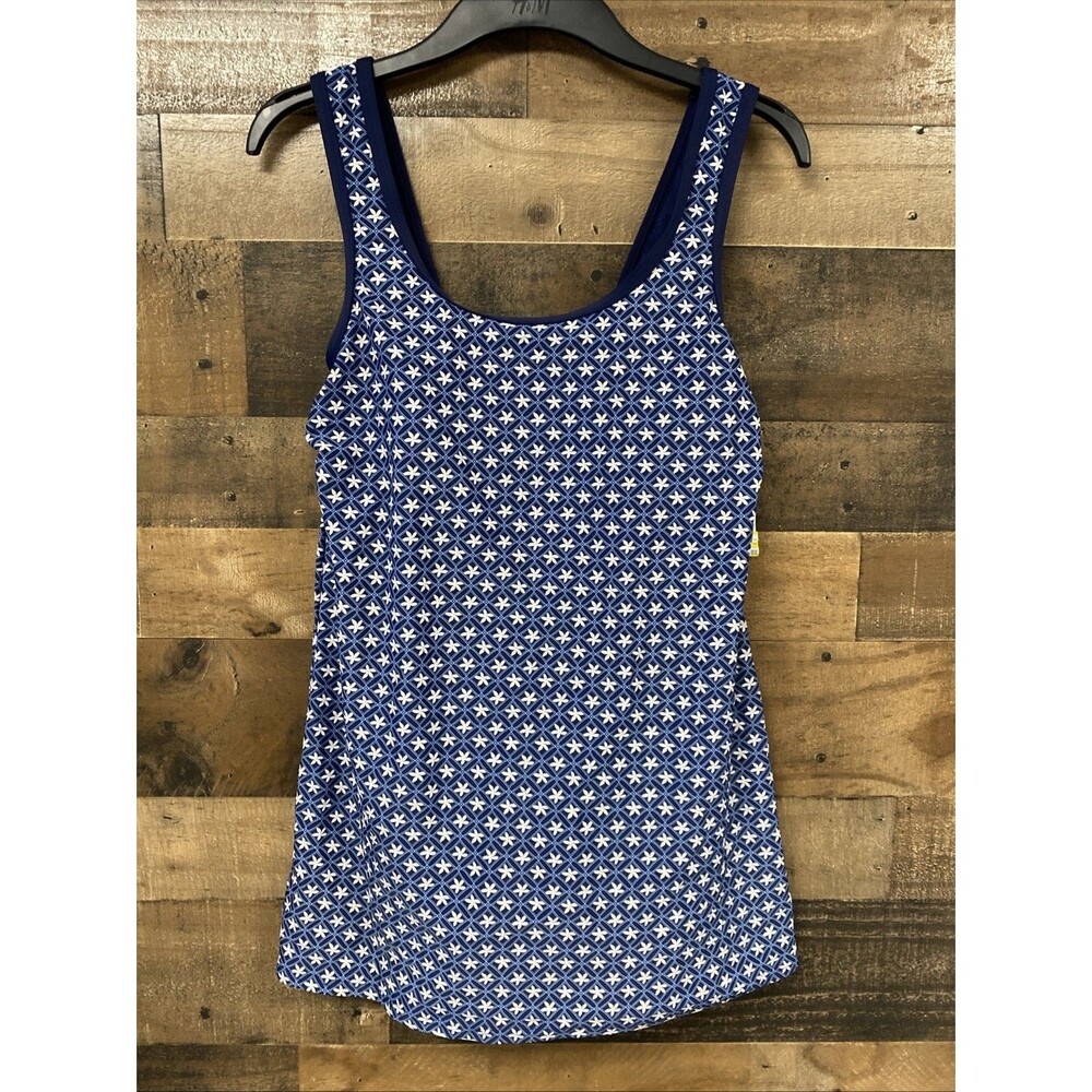 Lands' End Blue Geo Floral Print Swim Dress w/ Attached Shorts XS 2-4 New